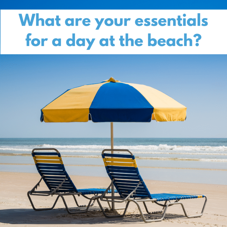 Some of our staff members answered this question and here are the answers: - A good book 📖 - Their Stanley Cup 🥤 - Bluetooth Speaker and a good playlist 🔊 - Their Tommy Bahama chair 🩴 - 100 SPF sunscreen ☀️ - Snacks! 🌯  Let us know your essentials below!!⤵️