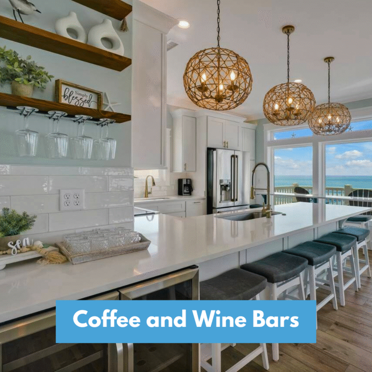Enjoy the finer things in life at our vacation rentals, complete with cozy coffee nooks and elegant wine bars. Perfect for starting your day with a fresh brew or unwinding with a glass of wine in the evening.🍷☕  Home Pictured: Key to Paradise
